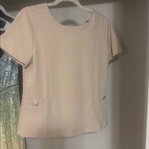 Ann Taylor Cream Short Sleeve Top with button detail